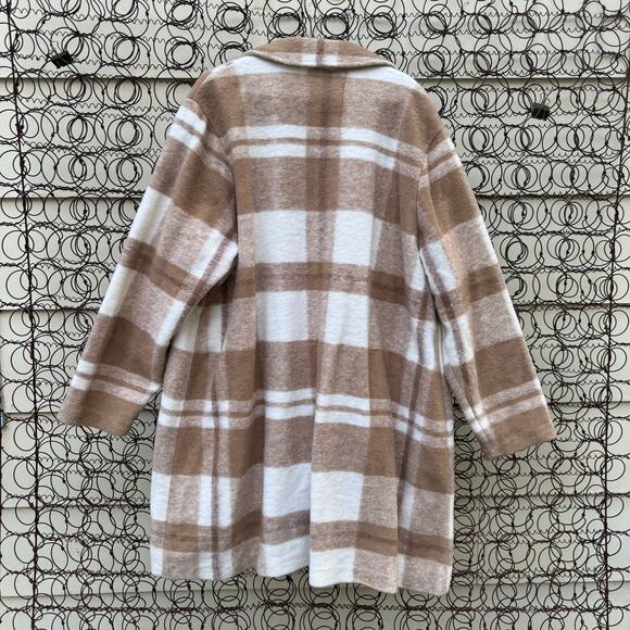 Rachel Zoe Brown Cream Plaid Print Peacoat Single Button Wool Blend 3X NWT - Picture 6 of 9